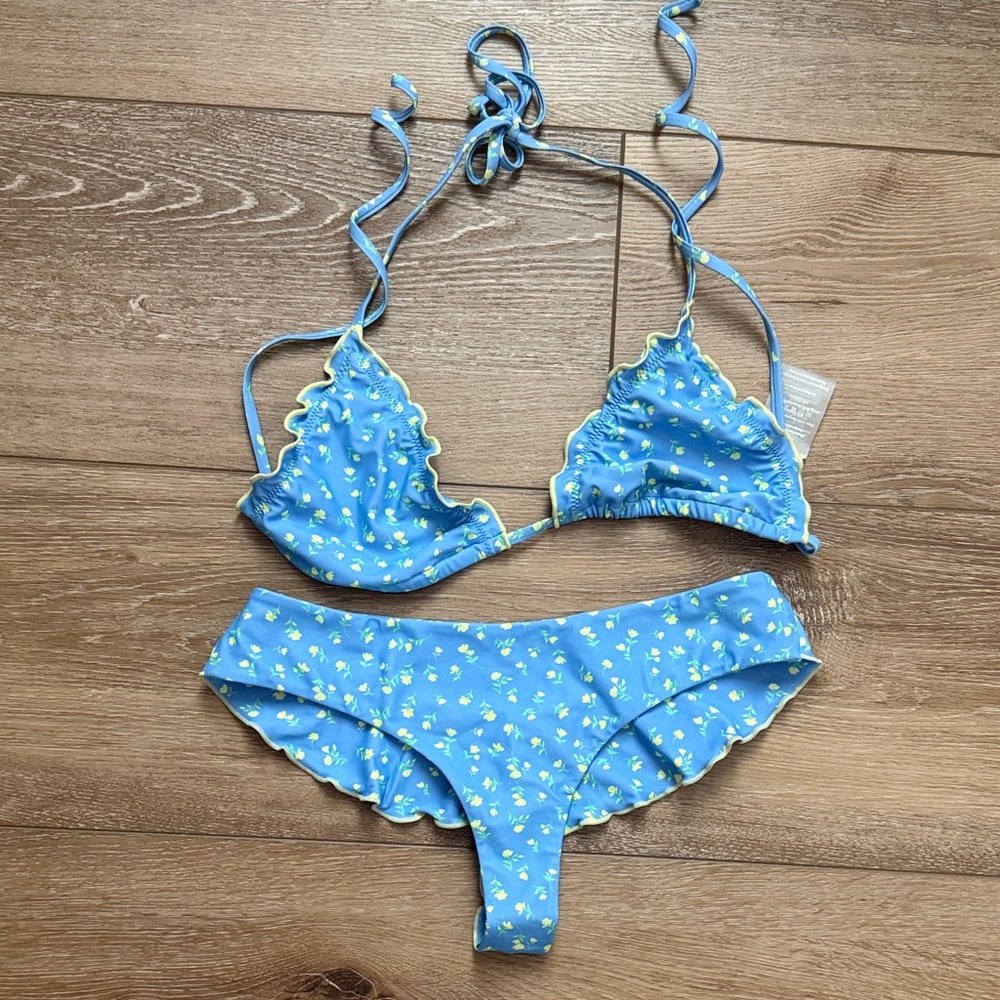 Kulani Kinis Blue Floral Scalloped Triangle Bikini